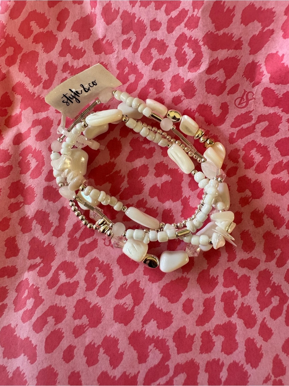 Style & Co. The Tower -White Multi-Strand Beaded Coil Bracelet